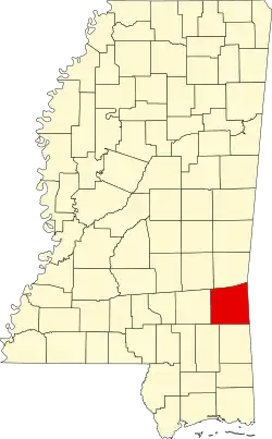 Map of Mississippi highlighting Wayne County