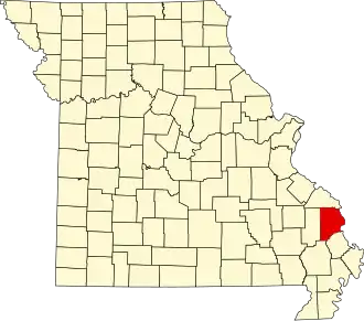 Map of Missouri highlighting Cape Girardeau County