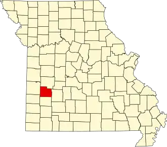 Map of Missouri highlighting Cedar County