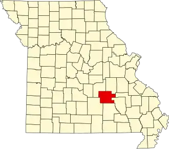 Map of Missouri highlighting Dent County