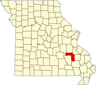 Map of Missouri highlighting Iron County
