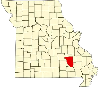 Map of Missouri highlighting Reynolds County