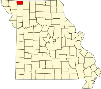 Map of Missouri highlighting Worth County