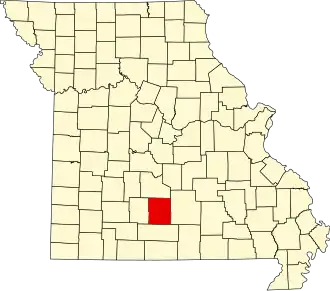 Map of Missouri highlighting Wright County