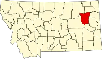 Map of Montana highlighting McCone County
