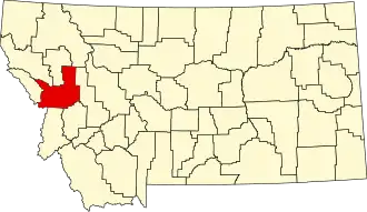 Map of Montana highlighting Missoula County