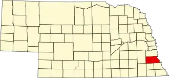 Map of Nebraska highlighting Otoe County