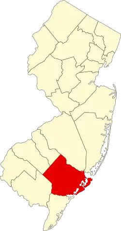 Map of New Jersey highlighting Atlantic County