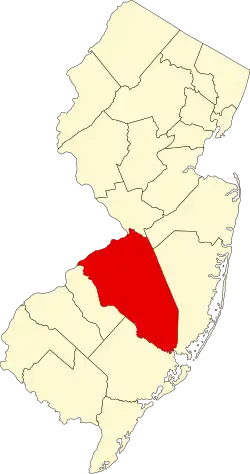 Map of New Jersey highlighting Burlington County