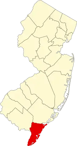 Map of New Jersey highlighting Cape May County