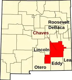Map of New Mexico highlighting Chaves County