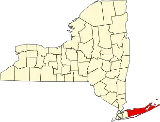 Map of New York highlighting Suffolk County