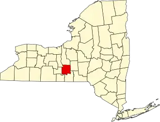 Map of New York highlighting Tompkins County