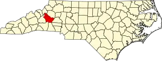 Map of North Carolina highlighting Burke County