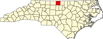Map of North Carolina highlighting Caswell County