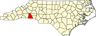 Map of North Carolina highlighting Cleveland County
