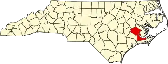Map of North Carolina highlighting Craven County