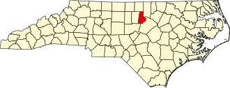 Map of North Carolina highlighting Durham County