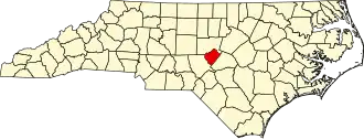 Map of North Carolina highlighting Lee County
