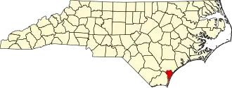 Map of North Carolina highlighting New Hanover County