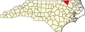 Map of North Carolina highlighting Northampton County