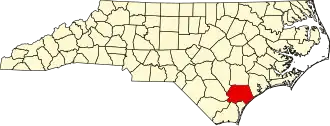 Map of North Carolina highlighting Pender County