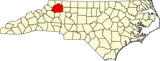 Map of North Carolina highlighting Wilkes County