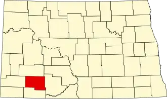 Map of North Dakota highlighting Hettinger County