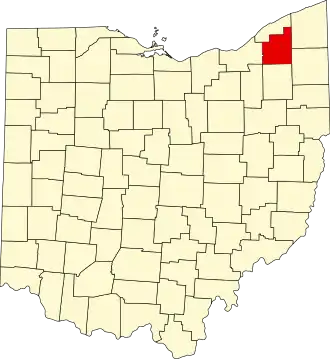 Map of Ohio highlighting Geauga County