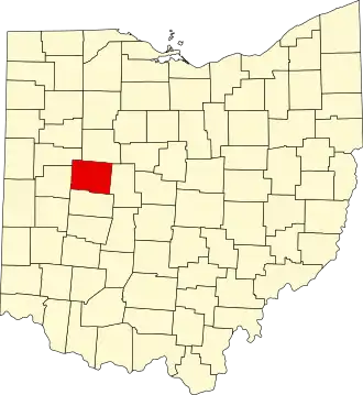 Map of Ohio highlighting Logan County