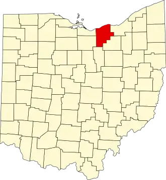 Map of Ohio highlighting Lorain County