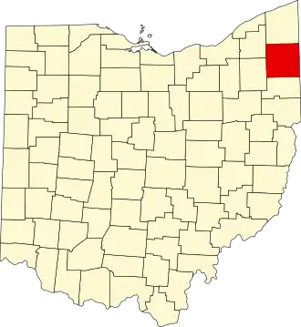 Map of Ohio highlighting Trumbull County