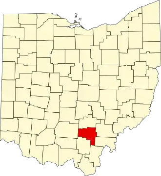 Map of Ohio highlighting Vinton County