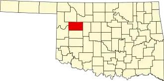 Map of Oklahoma highlighting Dewey County