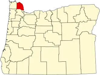 Map of Oregon highlighting Columbia County