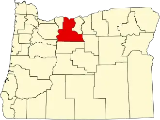 Map of Oregon highlighting Wasco County
