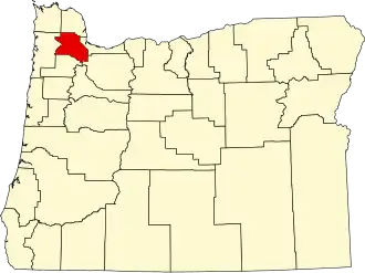 Map of Oregon highlighting Washington County
