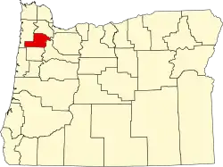 Map of Oregon highlighting Yamhill County