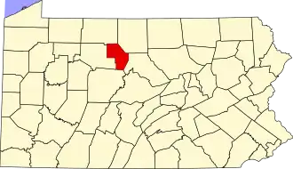 Map of Pennsylvania highlighting Cameron County