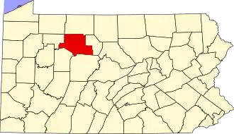 Map of Pennsylvania highlighting Elk County