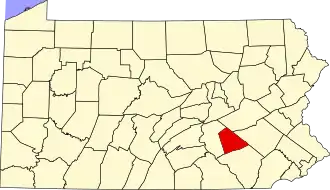 Map of Pennsylvania highlighting Lebanon County
