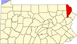 Map of Pennsylvania highlighting Wayne County