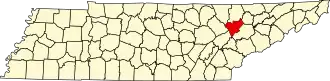 Map of Tennessee highlighting Anderson County