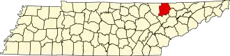 Map of Tennessee highlighting Campbell County