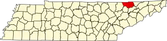 Map of Tennessee highlighting Claiborne County