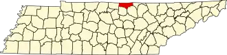 Map of Tennessee highlighting Clay County