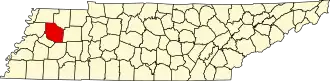 Map of Tennessee highlighting Gibson County