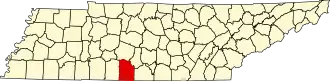 Map of Tennessee highlighting Giles County