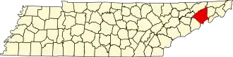 Map of Tennessee highlighting Greene County