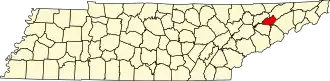 Map of Tennessee highlighting Hamblen County